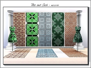 Sims 3 — Tiles and Such_marcorse by marcorse — Five Tile patterns in red,blue and green all found in Tile and Mosaic.