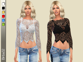 Sims 4 — All lace top by Birba32 — A nice top al in lace with a border of embroidered roses, and the bottom and sleeves