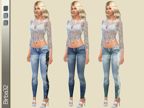 Sims 4 — Lace skinny jeans by Birba32 — A pair of skinny jeans in three shades of blue. Furthermore, a model is simple,