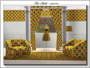 Sims 3 — Star Check_marcorse by marcorse — Geometric pattern: floral star check in pink and yellow