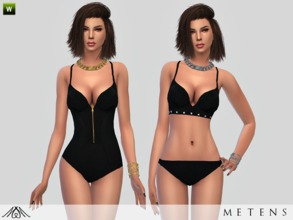 Sims 4 — Set No6 - NightStorm by Metens — Set including two outfits - a black bodysuit with golden front zipper closure