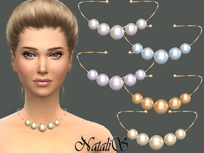Sims 4 — NataliS_Faux pearl necklace by Natalis — Modern necklace is made from rigid gold- plated brass with oversized