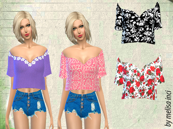 Sims 4 — Sleeves Flutter Cropped Top by melisa_inci — One files includes four items.