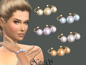 Sims 4 — NataliS_Faux pearls bracelet by Natalis — Modern bracelet is made from rigid gold- plated brass with oversized