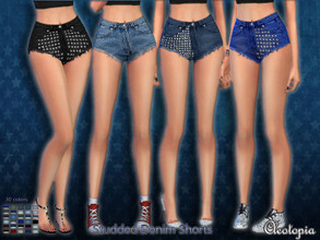 Sims 4 — Set41- Mini Studded Denim Shorts by Cleotopia — These cute new shorts are everything you need to enjoy the last