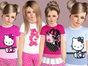 Sims 3 — Giirls tees by SweetDreamsZzzzz — Set of bright fun tee Shirts for girls