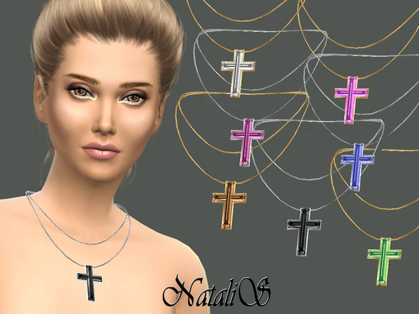 Sims 4 — NataliS_Crystal cross pendant by Natalis — Crystal cross pendant on a thin metal chain. FT-FA-FE 7 colors. Not