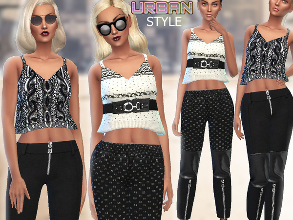 Sims 4 — Set- Urban Look by Puresim — A classy urban/street look for your simmies! The set contains: - A sequined cropped