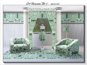 Sims 3 — Art Nouveau Tile 6_marcorse by marcorse — Tile pattern: stylised floral art nouveau tile in green