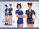 Sims 4 — manueaPinny-Coffee time by nueajaa — Vertical striped short rompers.