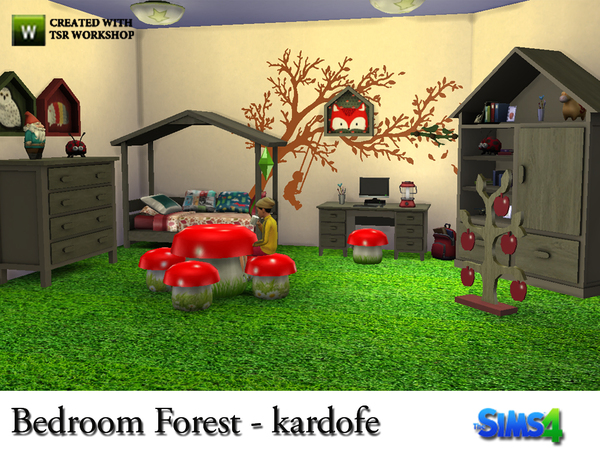 Sims 4 — Bedroom Forest by kardofe — Children's room that simulates a forest with his treehouse, which is the bed, your