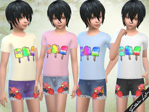Sims 4 — Popsicle Print T-Shirt by FritzieLein — A new tee shirt with popsicle print. Comes in 4 variations. I hope you