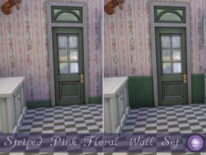 Sims 4 — Striped Pink Floral Set by D2Diamond — Pink flowers with striped background on five different color panel bases