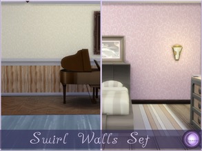 Sims 4 — Swirl Wall Set by D2Diamond — Swirl design from Sims 3 used as wallpaper with planks and with trim. Seven swirl