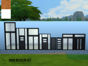 Sims 4 — Modern Door Recolor Set by k-omu2 — Recolors of eight EA doors, in pure white, pitch black and authentic wood,