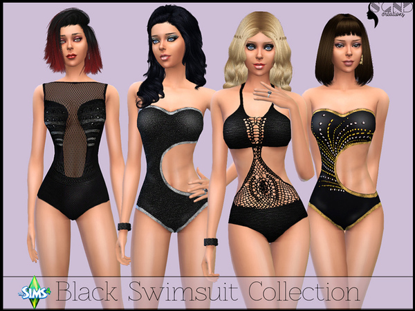 Sims 4 — Black Swimsuit Collection by SimGirlNextDoor — A set of black swimsuits guaranteed to make an impression at the