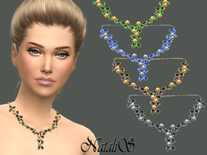 Sims 4 — NataliS_Crystals and beads necklace by Natalis — Cascade necklace with sparkling crystals semi-precious stones