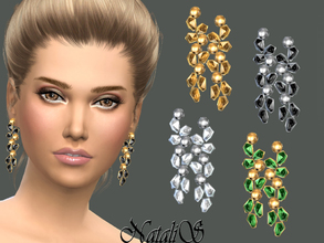 Sims 4 — NataliS_Crystals and beads earrings by Natalis — Cascade drop earrings with sparkling crystals semi-precious