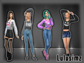 Sims 4 — Graphic Crop Sweater - mesh needed by Lulusimz — This is a recolor of &amp;amp;amp;quot;Kitty