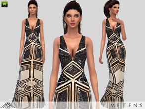 Sims 4 — Savannah - Gown by Metens — Embellished V-neckline sleeveless gown from Zuhair Murad New item / 1 variation Mesh