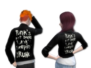 Sims 4 — Jacket - Punk's Not Dead by simmi98x — Punk's not dead - Punk's sleepin' drunk Black punk leather jacket.