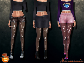 Sims 4 — Halloween Dancing Skeleton Glow In The Dark Tights by Harmonia — 4 different black colors