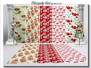 Sims 3 — Blissfully Red_marcorse by marcorse — Five selected patterns in red tones. All are found in Fabrics.