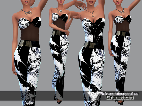 Sims 4 — PZC_Exotic Breeze Dreams_Jumpsuit by Pinkzombiecupcakes — Black and white,simple and perfect combination,with a
