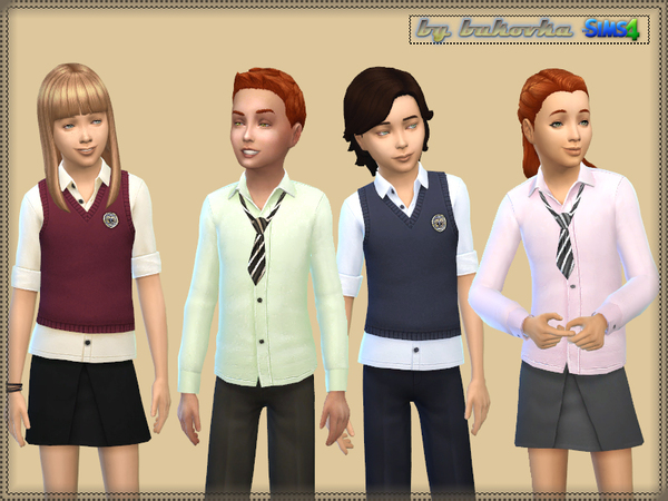 Sims 4 — Set School Uniform by bukovka — School uniforms for the children. Includes: a skirt, pants, shirt and tie, a
