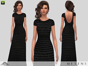 Sims 4 — Maria - Gown by Metens — Embellished black striped gown with short sleeves New item / 1 variation Mesh with