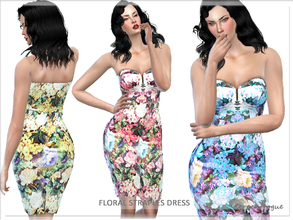 Sims 4 — Strapless Floral Dress by Serpentrogue — -3 styles -everyday -teen to elder