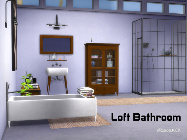 Sims 4 — Loft Bathroom by ShinoKCR — Bathroom for the Loft Series - Bathtub (3 Coloroptions) - fixed for Island Living -