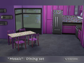 Sims 4 — Mosaic dining set by kinder10000 — Mosaic themed dining set with metallic chairs and wall The two colors match