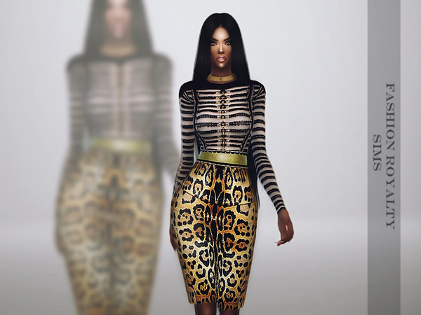 Sims 4 — Leopard Dress (Kim Kardashian outfit) by FashionRoyaltySims — Kim Kardashian outfit for your sims :) Standalone