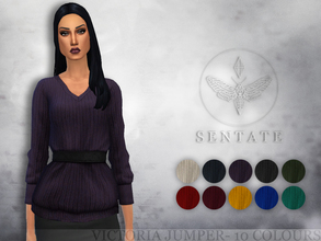 Sims 4 — Victoria Jumper by Sentate — A knitted V-neck jumper with rolled up sleeves and belt detail. Comes in X colours.