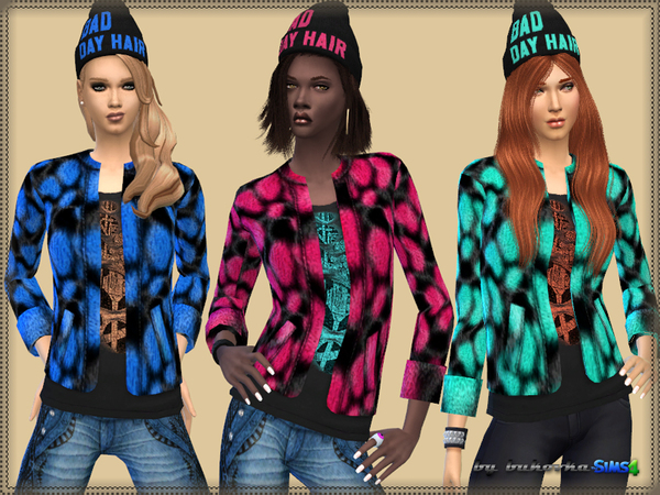 Sims 4 — Set Bad Day by bukovka — Set for women: jacket and hat. Jacket - 6 different coloring, hat - 7 coloring options.
