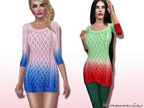 Sims 3 — Pure Dip Dye Cable Knit Sweater Dress by Harmonia — Pink Dip Dye Cable Knit Sweater Tunic 4 colors