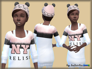 Sims 4 — Set: Hat Pompoms and Dress by bukovka — Set of Clothes for Girls: hat with pom-poms and dress. 4 variants