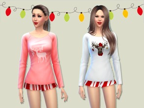 Sims 4 — Deer Sweaters & Candy Cane Shorts by Simlark — Two deer sweaters and two pairs of candy cane patterned