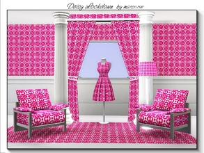 Sims 3 — Daisy Lockdown_marcorse by marcorse — Fabric pattern: chain formation of 4-petal daisy shapes, in bright fuchsia