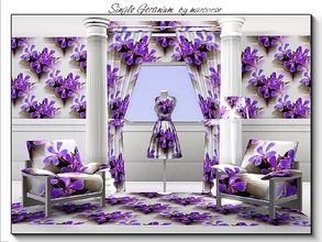 Sims 3 — Single Geranium_marcorse by marcorse — Fabric pattern- single, bright blue/purple geraniums. on white.