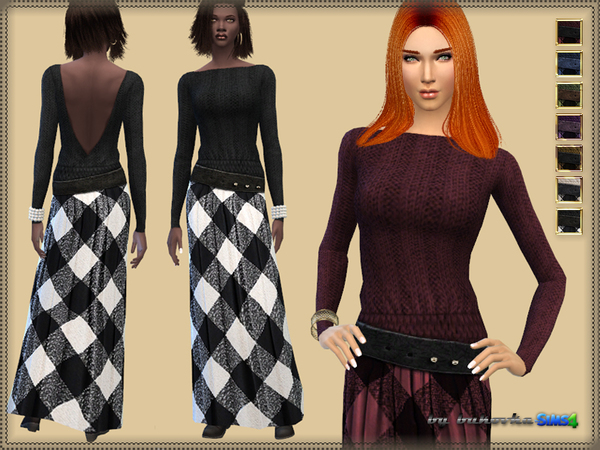 Sims 4 — Dress Plaid fabric by bukovka — Dress for women with a plaid skirt. Designed for all ages. Install a separate