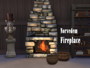 Sims 4 — Norvedem Fireplace by Kiolometro — Set for outdoor feasts and home gatherings. Lots of snacks and pleasant decor