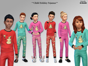 Sims 4 — Child Holiday Pajama Top & Pant Set by ArtGeekAJ — Included are six winter tops and six pair of pajama pants