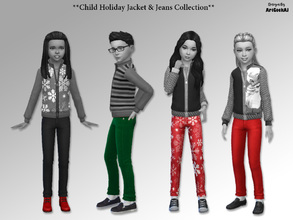 Sims 4 — Child Holiday Jean Pants Set by ArtGeekAJ — Included are four holiday/winter jean pants for your Sims kids to