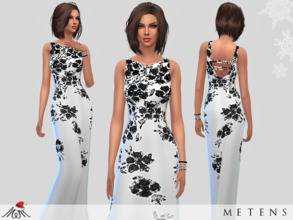 Sims 4 — Whispers - Gown by Metens — White gown with black lace, silk-organza petals and sequins | Oscar de la Renta |