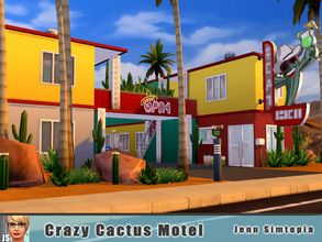 Sims 4 — Crazy Cactus Motel by Jenn_Simtopia —  After a long drive through the desert....the bright lights and colors of