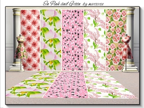 Sims 3 — In  Pink and Green_marcorse by marcorse — Five Fabric patterns in shades of pink and/or green. [Don't forget . .