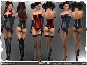Sims 4 — Vinyl Set by Devilicious — In this set 2 Corsets, 2 Boots, 3 Gloves, 3 Tights/Stockings VINYL STRAPLESS CORSET: