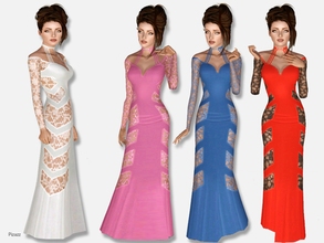 Sims 3 — Long Lace Gown by pizazz — Long lace dress, great for an evening gown,prom, or date. 2 color channels. 